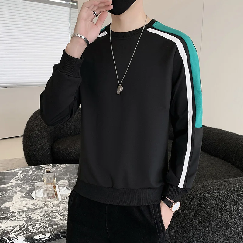 İlkbahar Sonbahar Polar Kapüşonlu Erkekler İçin Uzun Kollu Kazak Yuvarlak Yaka Günlük İçlik Patchwork Kollu Kapüşonlu Erkek Çocuk Sweatshirtü