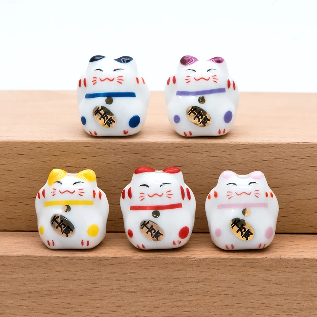 10 Beads- Lucky Cat Beads 17mm, Handmade Ceramic Maneki Neko, Kawaii Animal  Beads, Chinese Character More Golds (TC-158) - AliExpress