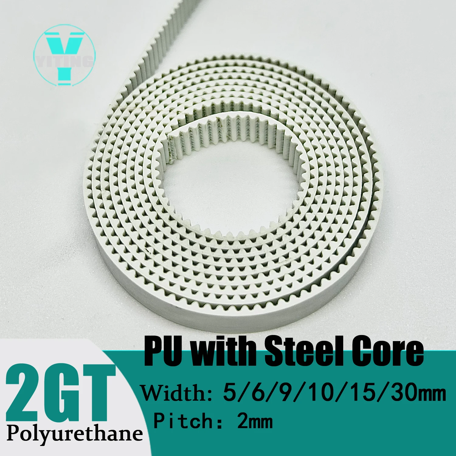 

GT2 Belt PU with Steel Core Synchronous Belt Anti-wear Reinforce Open Belt Width 5/6/9/10/15/30mm GT2 Belt 2GT White Timing Belt