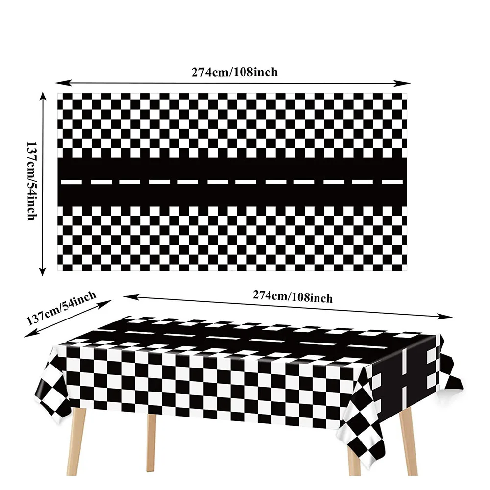 Racing Car Party Racetrack Floor Ground Table Runner Black Race Track Running Mat Kids Birthday Racing Car Party Decorations images - 6