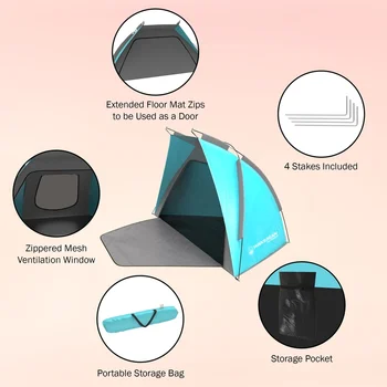 Beach Tent Sun Shelter Lightweight UV Protection Easy Setup Zip Up Porch Carry Bag Family Kids Outdoor Sports 3