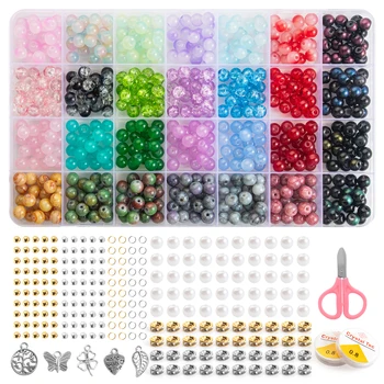 Glass Beads Bracelet Making Kits 28 Colors 8mm Crystal Beads Round Gemstone Stone Beads with Accessories for Jewelry Making DIY 1