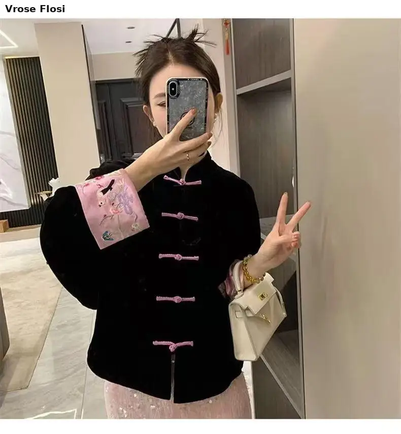 Chinese Style Embroidered Tang Suit Jacket Spring Autumn New Unique Top Lady Elegant Improved Tangsuits Long Sleeve Coat
