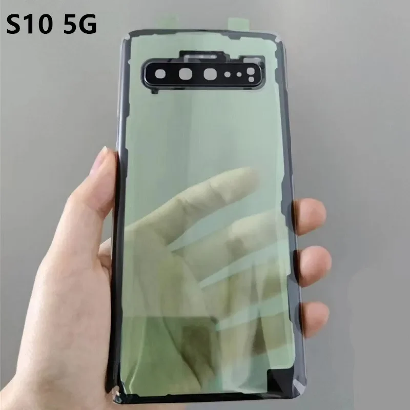 삼성 갤럭시 S10 5G S9 Plus S10E S8 S7 투명 배터리 뒷면 커버 수리 도어 후면 케이스 + 카메라 렌즈 용 하우징