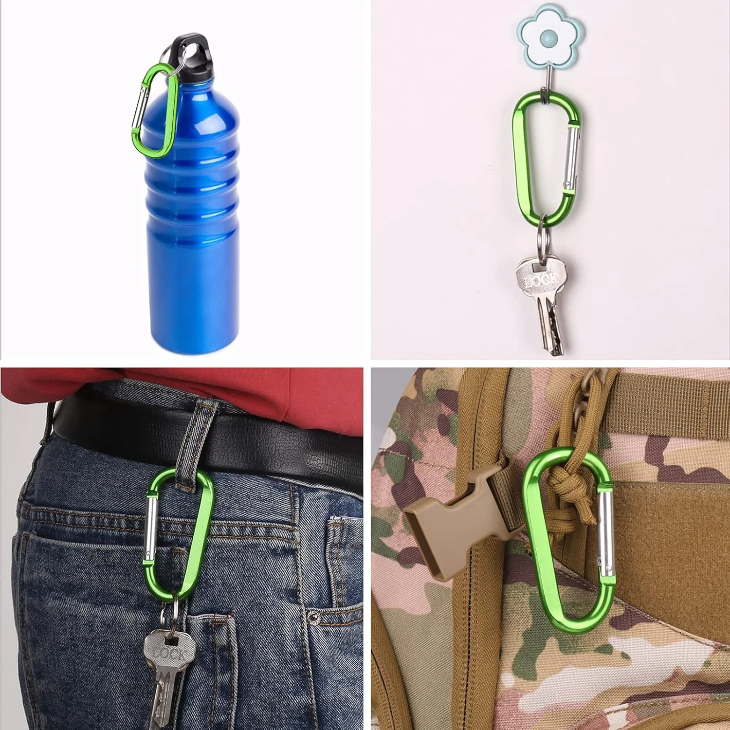 6PCS Carabiner Clip Aluminum D Ring Shape 6PCS Keyring Hook