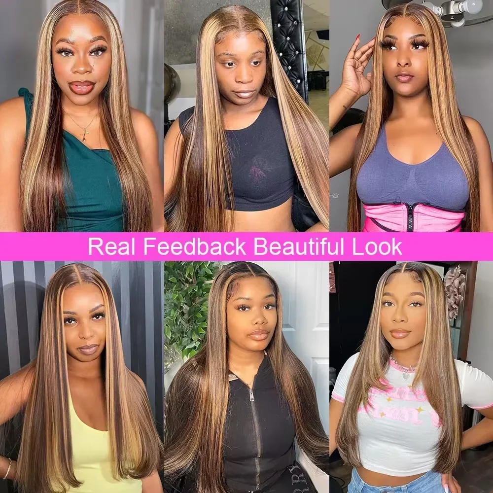 30 40 Inch Highlight Ombre Bone Straight Human Hair Wig Colored 13x6 HD Lace Frontal Wig 360 Full Lace Front Human Hair Wigs 6