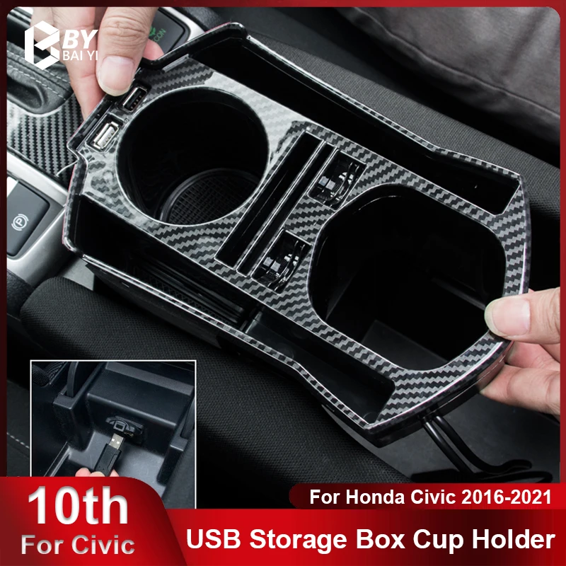 For Honda Civic 10th Gen Centre Console Cup Holder Storage Box Dual USB