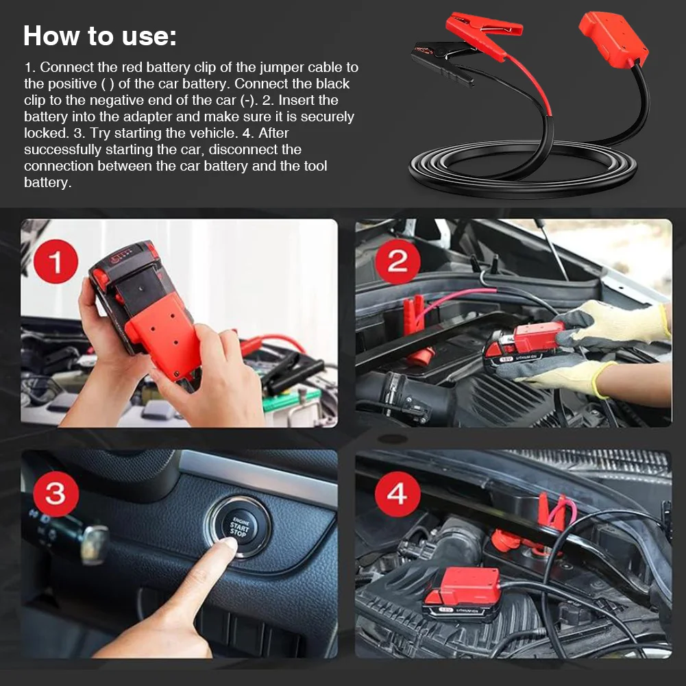 18V Battery Jump Starter Jumper Cable Clamps Jump Starter Cable for Most 12V Motorcycles Cars SUVs