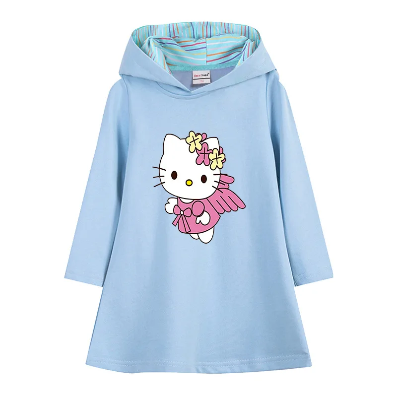 thumbnail image 1 of Ropa para niños de Hello Kitty, nuevo vestido deportivo de manga larga, falda con capucha de estilo occidental Simple para niñas, falda acampanada de dibujos animados para niños, 1 of 4