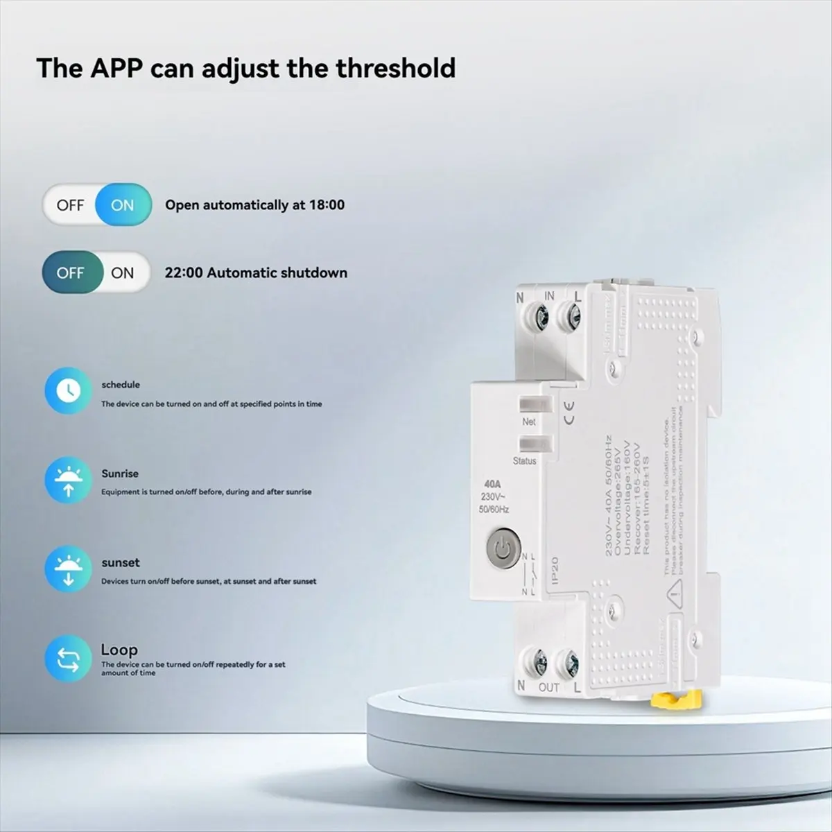 DT60 Tuya WiFi 스마트 회로 차단기 40A 전기 모니터 V0 방화 지연제 APP 제어 호환 가능