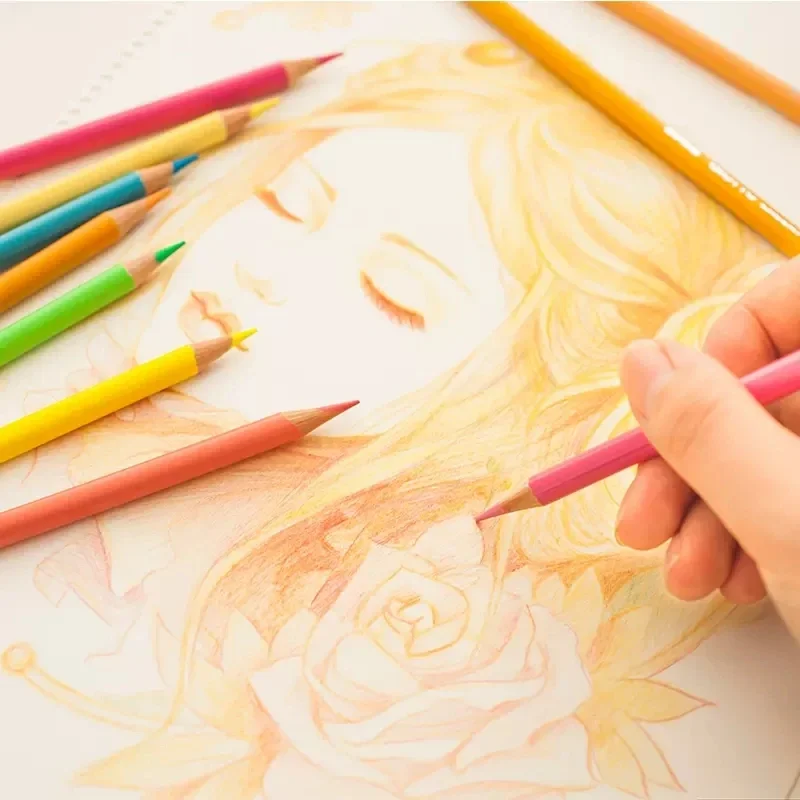 24 개/상자 나무 컬러 연필 Kawaii 어린이 그림 학생을위한 무독성 미술 라운드 연필 학교 용품