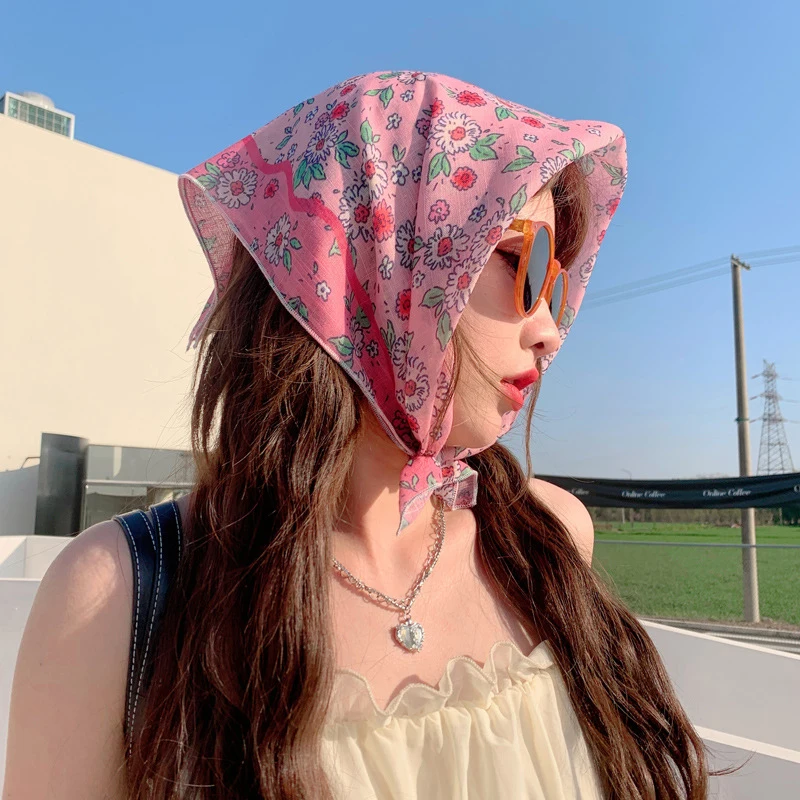 달콤한 작은 꽃 문학적 레트로 헤어 스카프, 숙녀 헤어 밴드 장식, 사랑스러운 부드러운 작은 사각형 스카프, 1PC