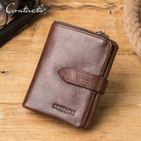 CONTACT'S Genuine Leather Short Wallets for Men Card Holders Coin Purses Money Clip High Quality Men's Wallet Male Bags Handbags 1