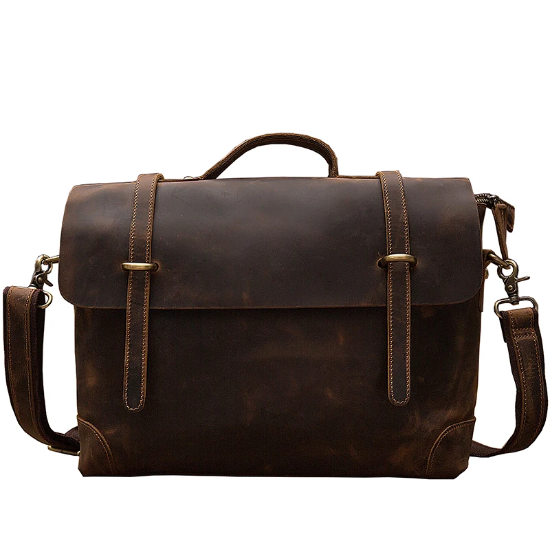 Handmade Crazy Horse Leather Shoulder Bag For Men Genuine Leather Cross body Bag Vintage Briefcase Cowhide Office Messenger Bag 6