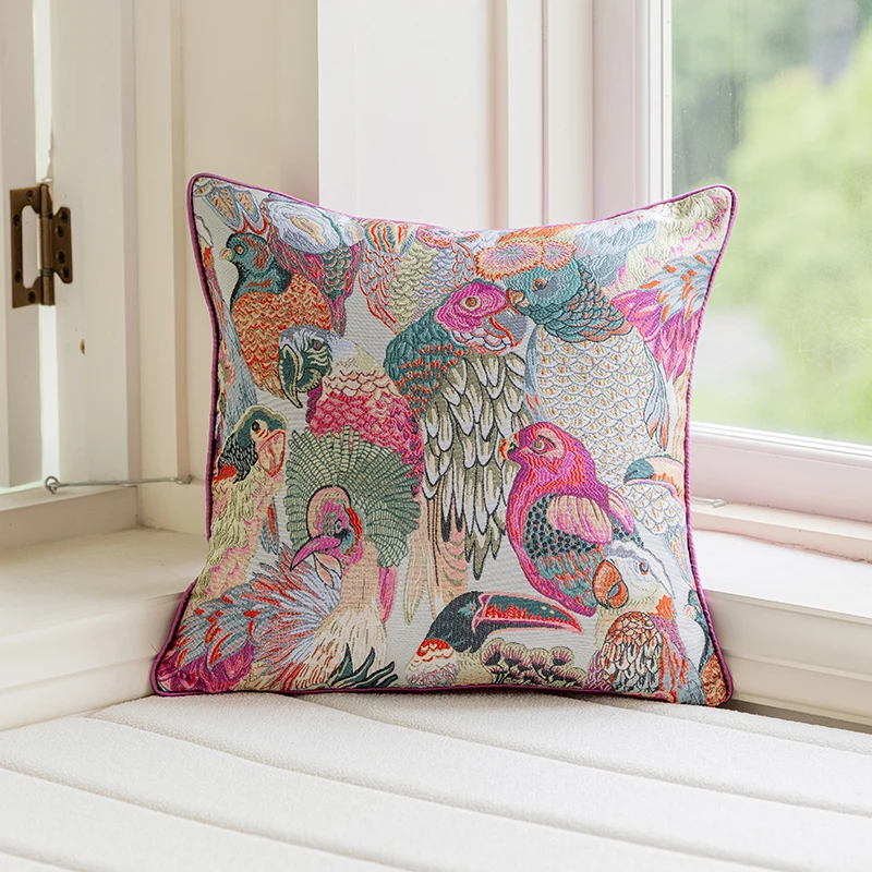 핑크 Boho 레트로 쿠션 커버 다이아몬드 앵무새 깃털 던져 베개 케이스 45x45cm 홈 소파 침대 거실 장식