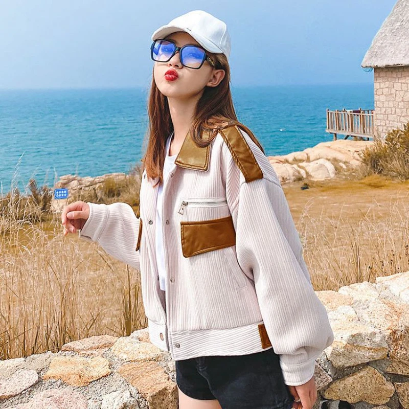 

Corduroy Luxury Designer Jacket Woman Autumn Clothes Crop Fashion Demi-season Trend Clothing Winter Bomber Coat for Women 2024