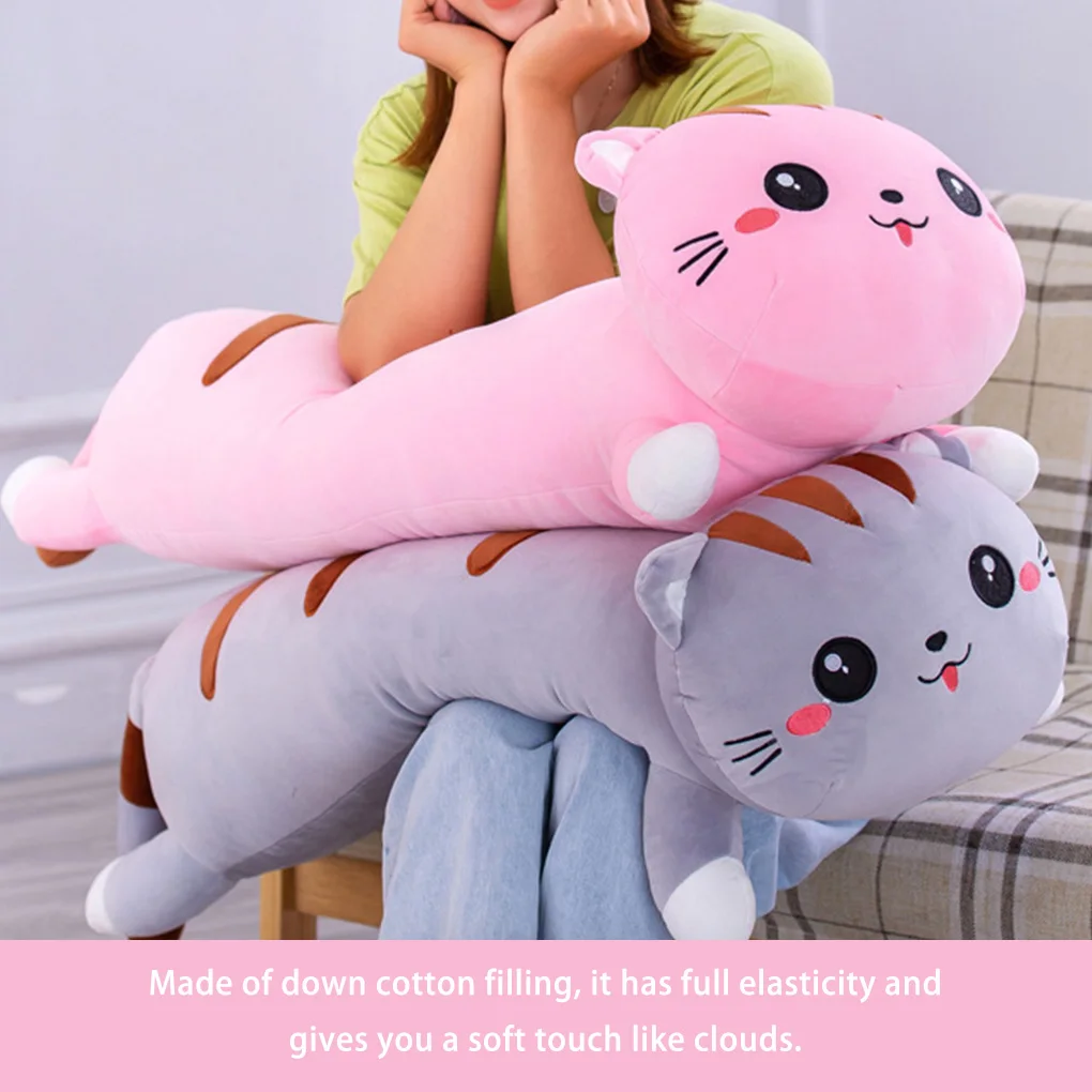 50cm Plush Toys Animal Cat Cute Long Plushie Toy Office Break Nap Sleeping Pillow Cushion Stuffed Doll for Kids Gray