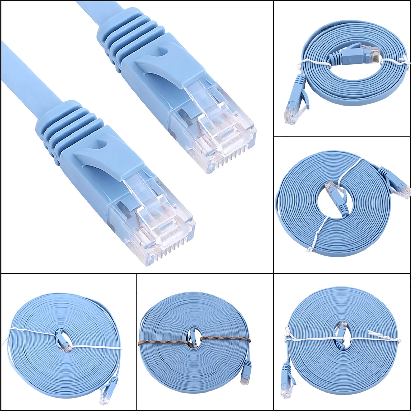 RJ45 CAT6 이더넷 네트워크 플랫 LAN 케이블 UTP 패치 라우터 케이블 1000M 블루 새 제품