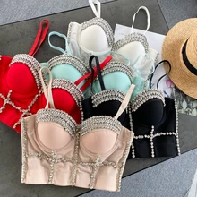 

2022 New Chic Rhinestone Decoration Crop Camisole Tops for Women Sexy Tight Vest Tops Luxury Sparkle Corsets Bra Club Outfits