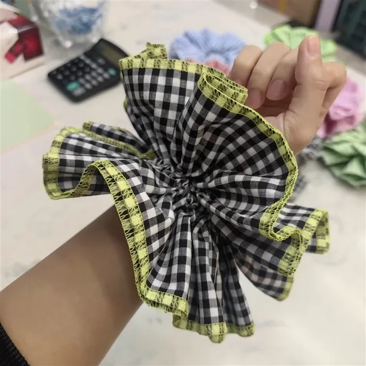 Women's Four-Layer Plaid Scrunchies - Large Hair Bands & Ponytail Holders