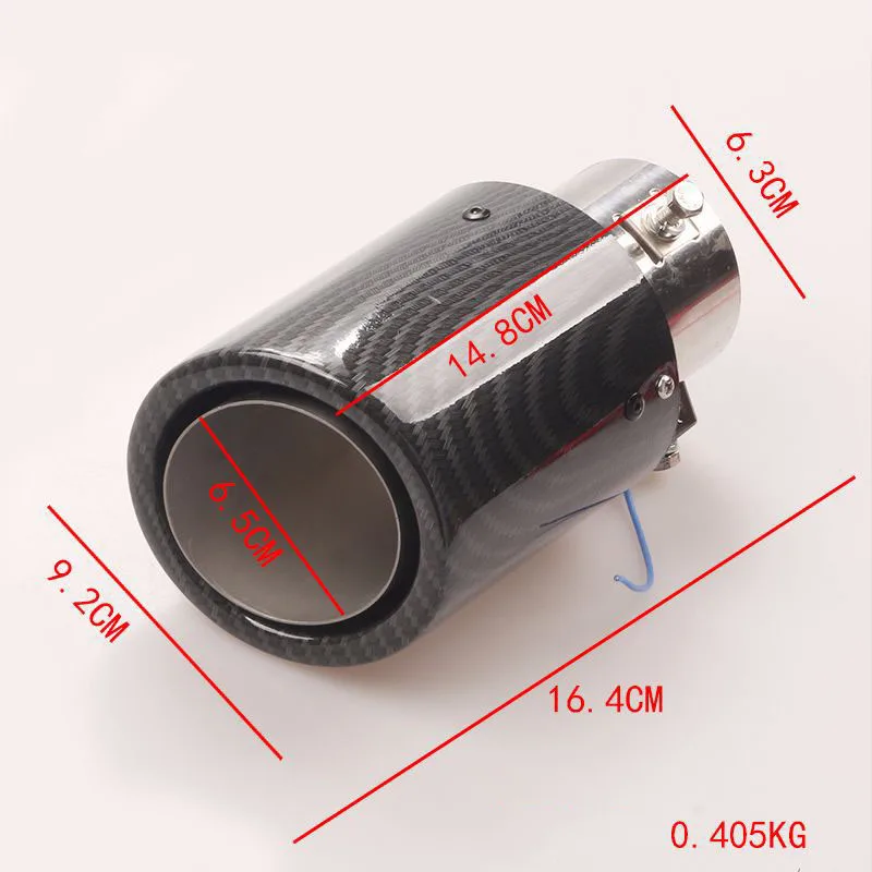 범용 탄소 섬유 모양 자동차 배기 머플러 파이프 팁, 적색 LED 조명 포함, 35-61mm 입구