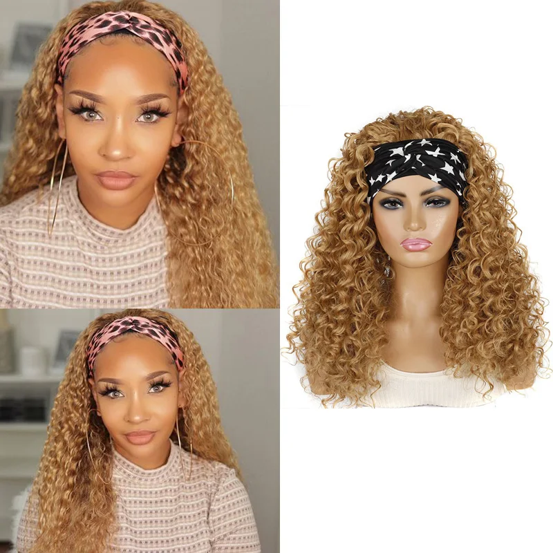 Belle Show Afro Kinky Curly Headband Wigs Body Wave Synthetic Wigs With Headband For Woman Glueless Water Curly Headband Wig