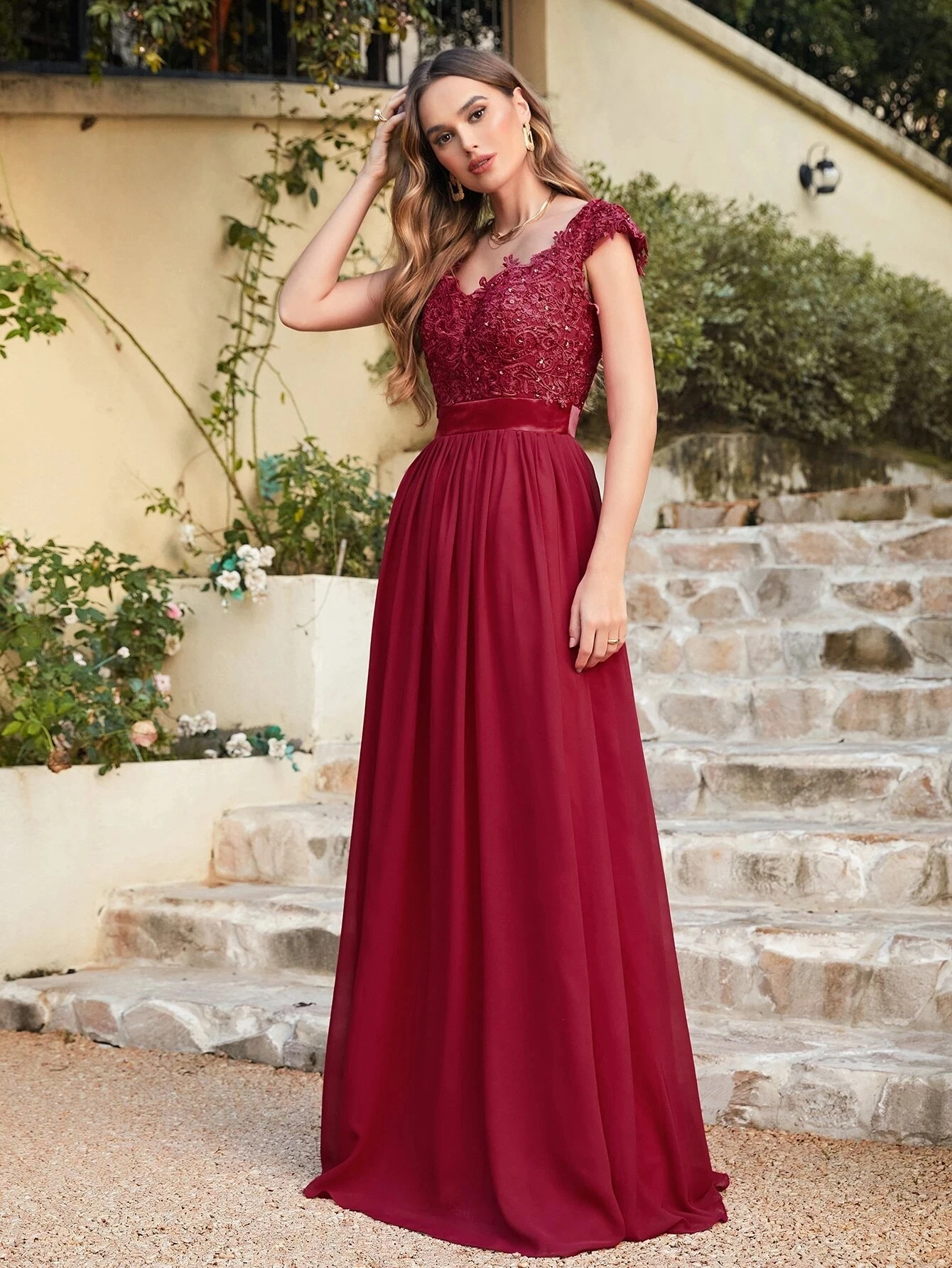 Bridesmaid Dresses Elegant Long Beading Pearls Bodice