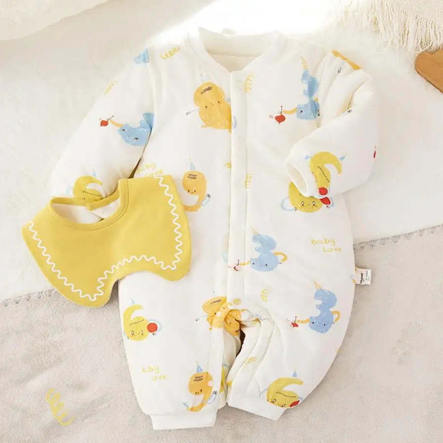 

Winter New Baby Boys Girls Romper Cartoon Print Long Sleeves Design Infant Warm Jumpsuit Newborn Cotton Coat Pajamas A2946