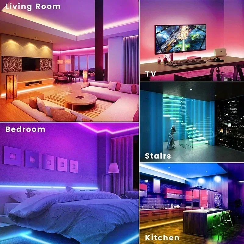 RGB LED 스트립 조명 앱 원격 제어 LED 조명 5m-30m LED 다이오드 플렉시블 램프 테이프 (가정 파티 장, EU 플러그 포함)