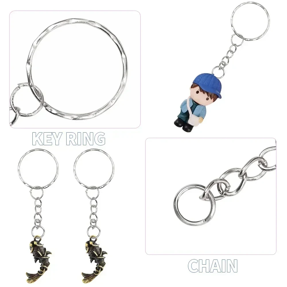 Keychain Rings Metal Blank Keyring Split Key Ring with 100Pcs Jump Rings & 100Pcs Screw Eye Pins for Organizing Keys Jewelry