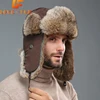 Russia Winter Real fur Hat Unisex Outdoor Windproof Super Warm Real Rabbit Fur Bomber Hats Natural Soft Natural Rabbit Fur Caps 1