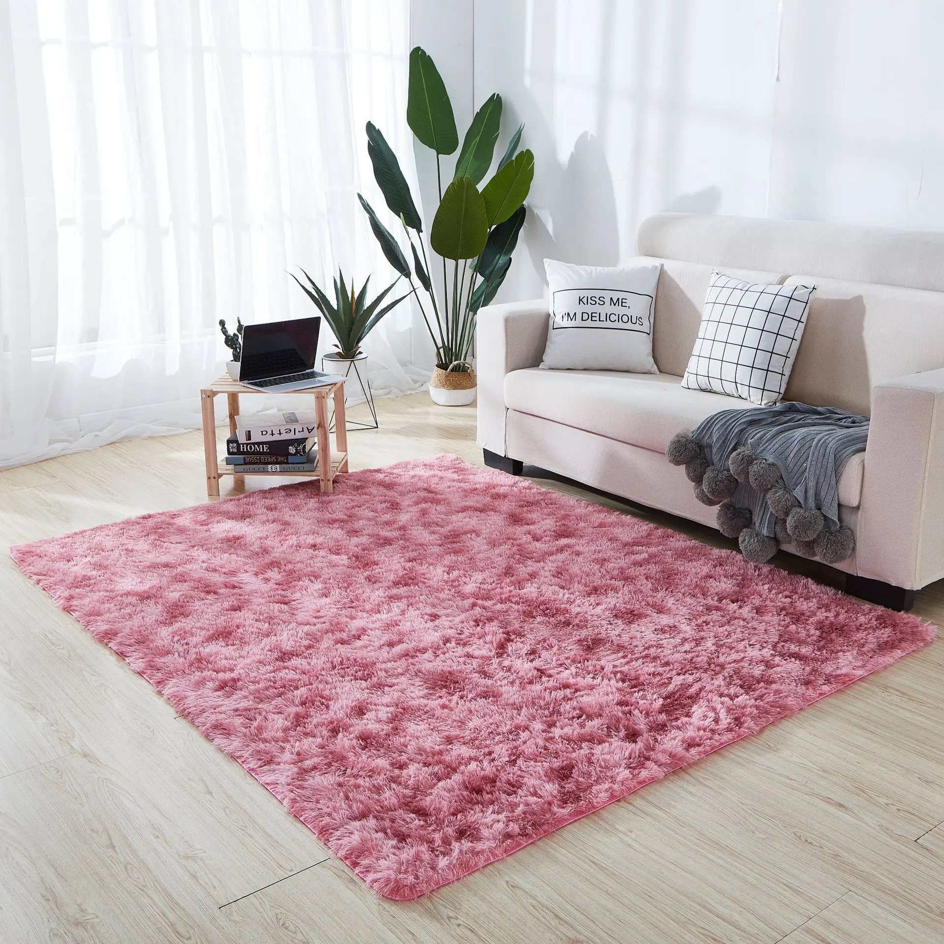 PVC Gradient Color Carpet Soft Crystal Velvet Wear-resistant Non-slip Bedroom Living Room Carpet,40 * 60CM Rose Gold Pink Gradient Lattice Mat Fashion European And American Mat 