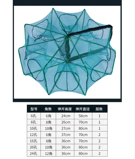 Ground Fish Cage Living-Fish Cage 24 Holes Foldable Net Catch Fish/Loach Net Anti-corrosion Crab Cage Shrimp Cage Fishing Net 4