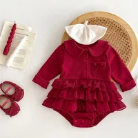 2025 Toddler Girls Clothing Newborn Baby Girls Double Layers Lace Romper Cozy Christmas Red Clothes Tulle Baby Tutu Romper Dress