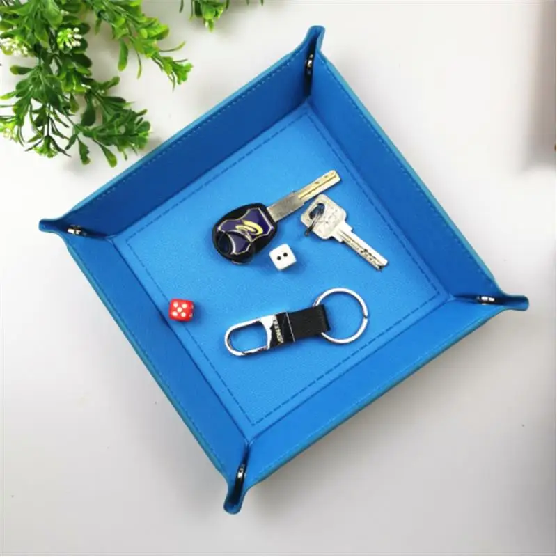 Storage Tray Creative PU Leather Valet Trinket Folding Tray Collapsible Phone Key Wallet Coin Desktop Storage Sundries Box Bins Accessories storage tray kitchen tray