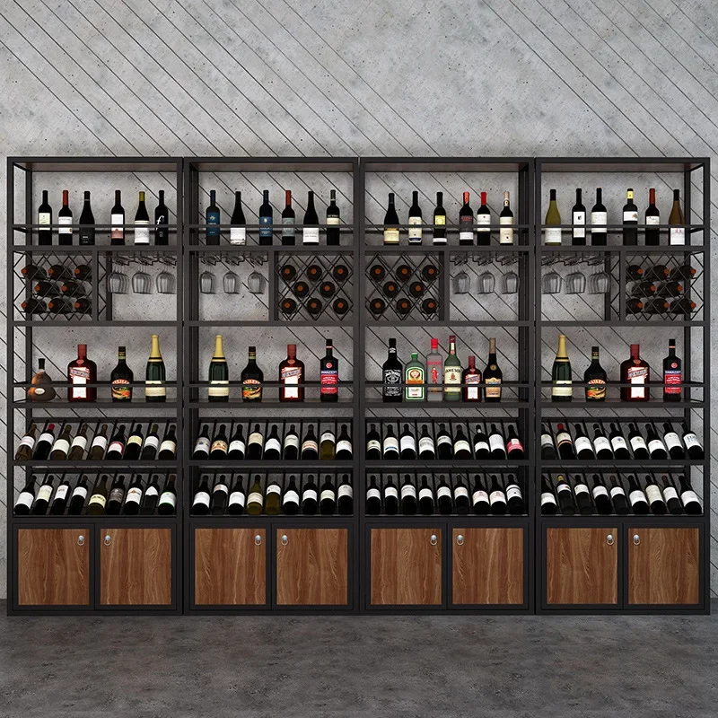 Restaurant Wine Rack, Retro Industrial Style Bar Wine Display Cabinet, Floor-to-ceiling Multi-layer Rack
