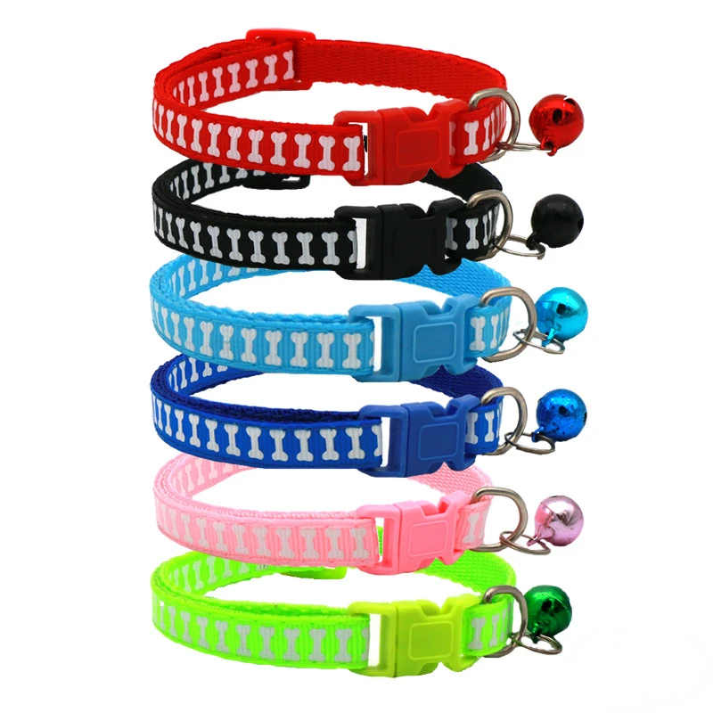 

Fashion Pets Dog Collar Cartoon Funny Bone Print Cute Colorful Bell Adjustable Collars for Dog Cats Puppy Pet Accessories