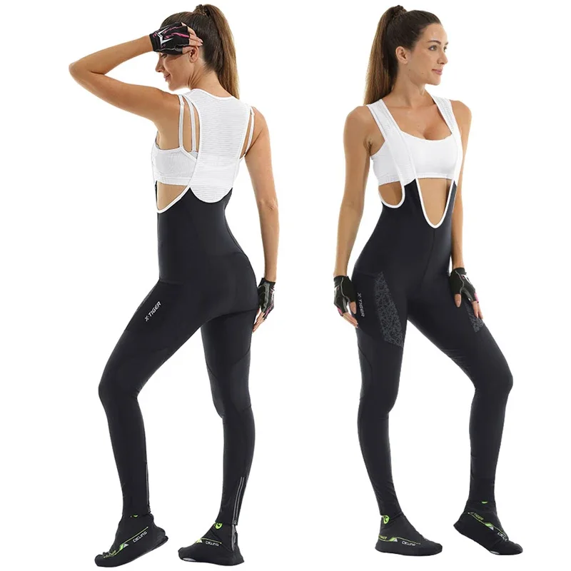 Women Cycling Bib Pants MTB Shockproof Cushion Cycling Pants Breathable Bicycle Tights Reflective With Pockets Trousers X-TIGER
