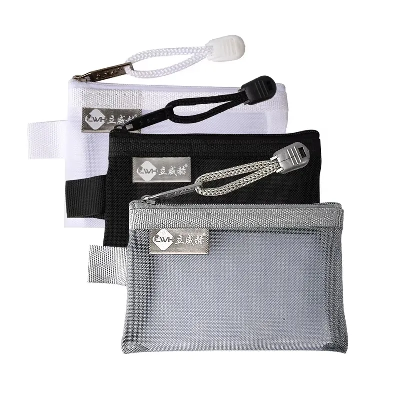 Mini Zipper Mesh Bag Transparent Portable Small Cosmetic Toiletry Organizer for Girls Travel School Supplies Durable Gift Desk
