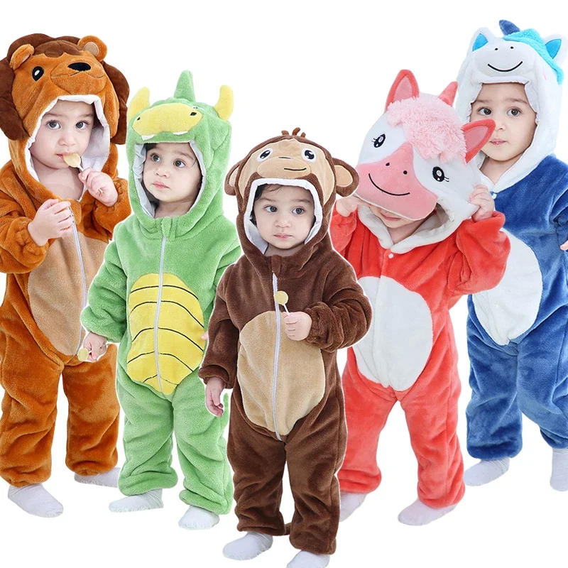 

Monkey Unicorn Cartoon Romper for Baby Pijama Newborn Boys Pyjamas Anime Costume Winter Infant Flannel Hooded Jumpsuit