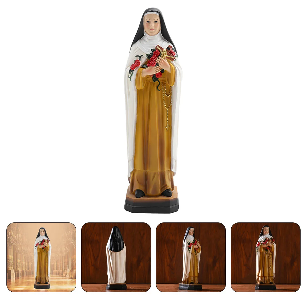 

Bouquet Nun Ornaments Resin Decoration Flowers Statue Crafts Classic Holding Catholicism Adornment