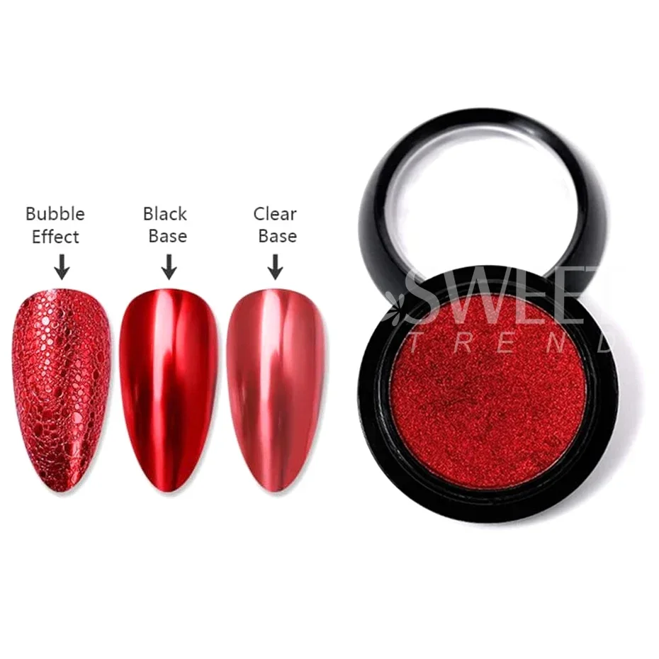 2 Pcs Elegant Red Mirror Chrome Nail Glitter Powder Metallic Effect Dust Holographic Manicure Decoration Nail Material Supplies