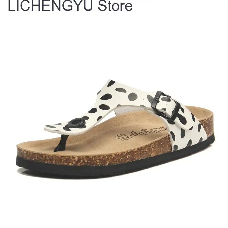 New Women Print Cork Flip Flops Slipper Casual Summer Beach Outside Non-slip Slides Shoe