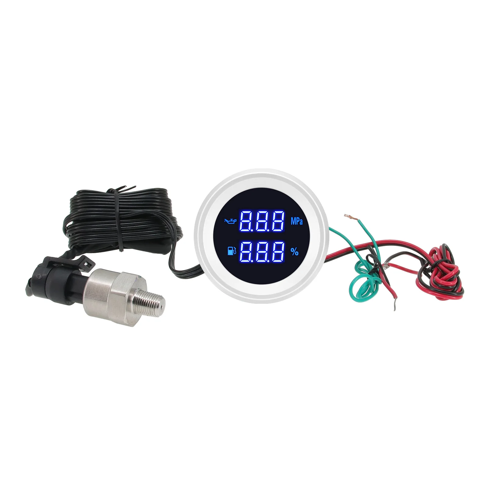 52MM 수온 전압 오일 압력 연료 레벨 게이지(센서 포함) 블루 LED 디지털 2 in 1 계기판(레이싱카, 보트용) 12V/24V