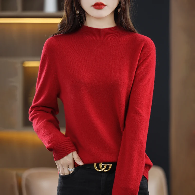 Autumn Winter Woman's Cashmere Sweaters Female Pullover Long Sleeve Half Turtleneck Jumper Knitted Tops Cashmere Sweaters