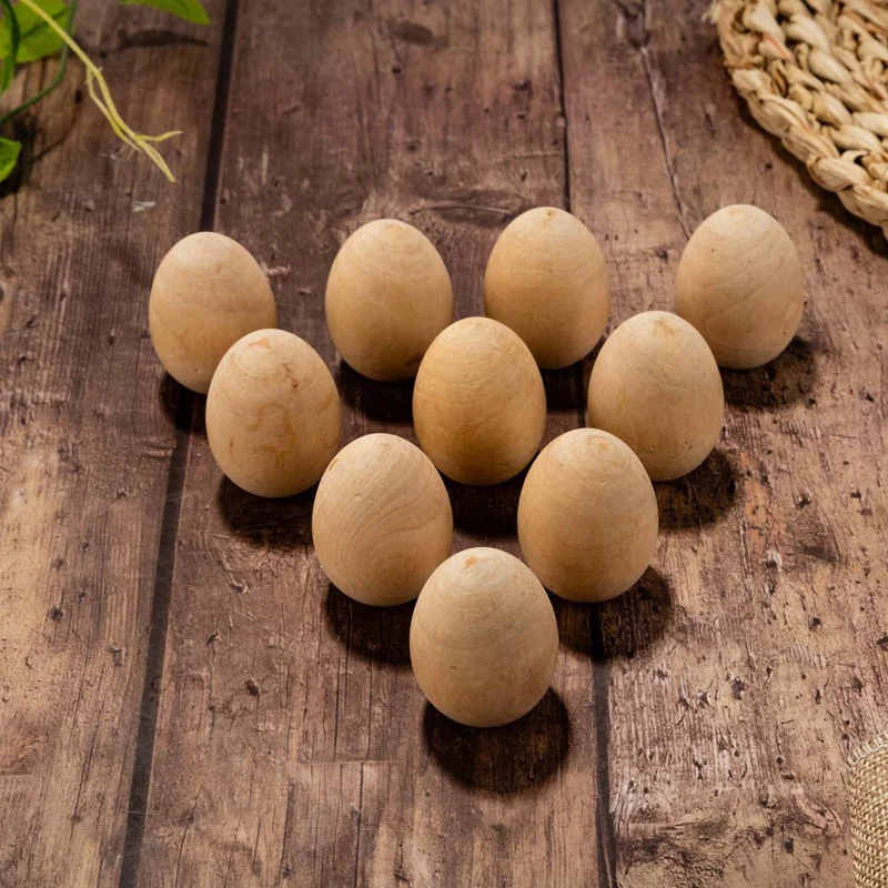 

10Pcs Large Wooden Eggs Easter DIY Unfinished Wood Egg Handmade Bottom Wooden Toys Gifts