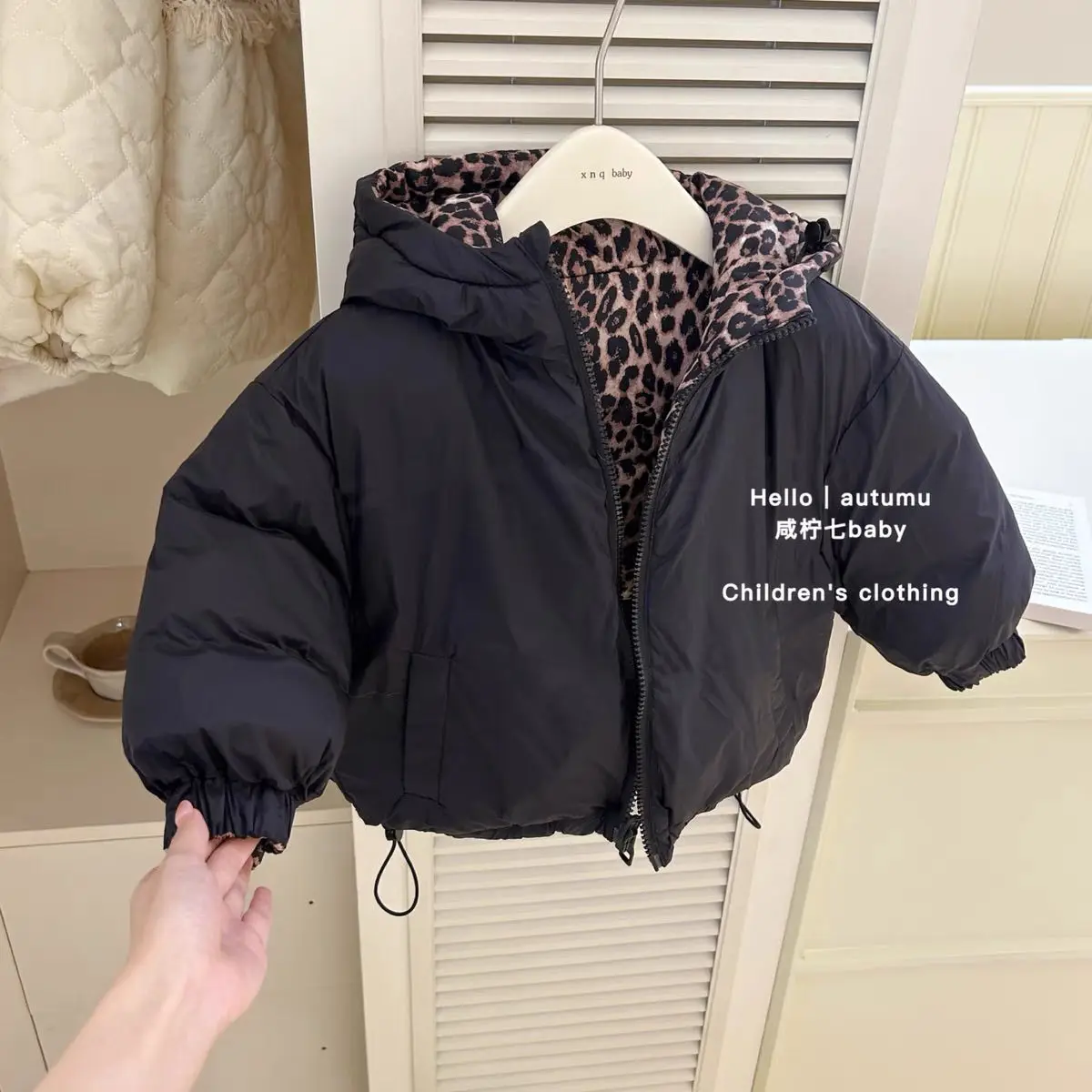 Children&rsquo;s Cotton Padded Jacket children jackets Leopard Print Winter Hooded Thick For Boys and Girls Worn On Both Sides
