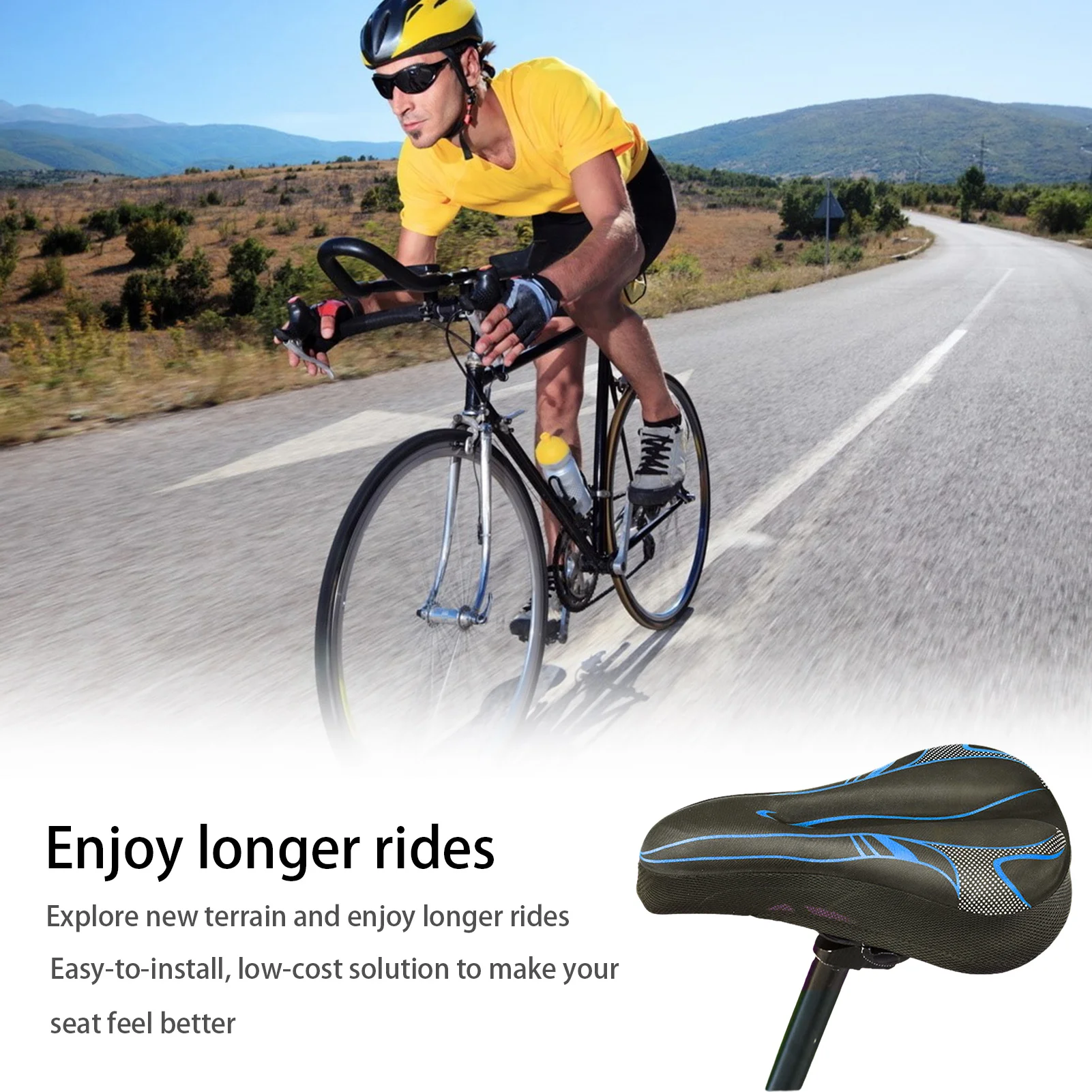 Bike Seat Bicycle Silicone 3D Gel Saddle Seat Cover Mountain Bike Saddle Pad Padded Soft Cushion Breathable Cushion Cover