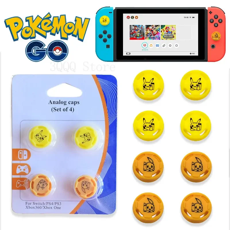 4Pcs Pokemon Pikachu Switch Thumb Grip Cap Joystick Cover Per Nintendo Switch Anime Silicone Joy-Con Controller Thumbstick Case