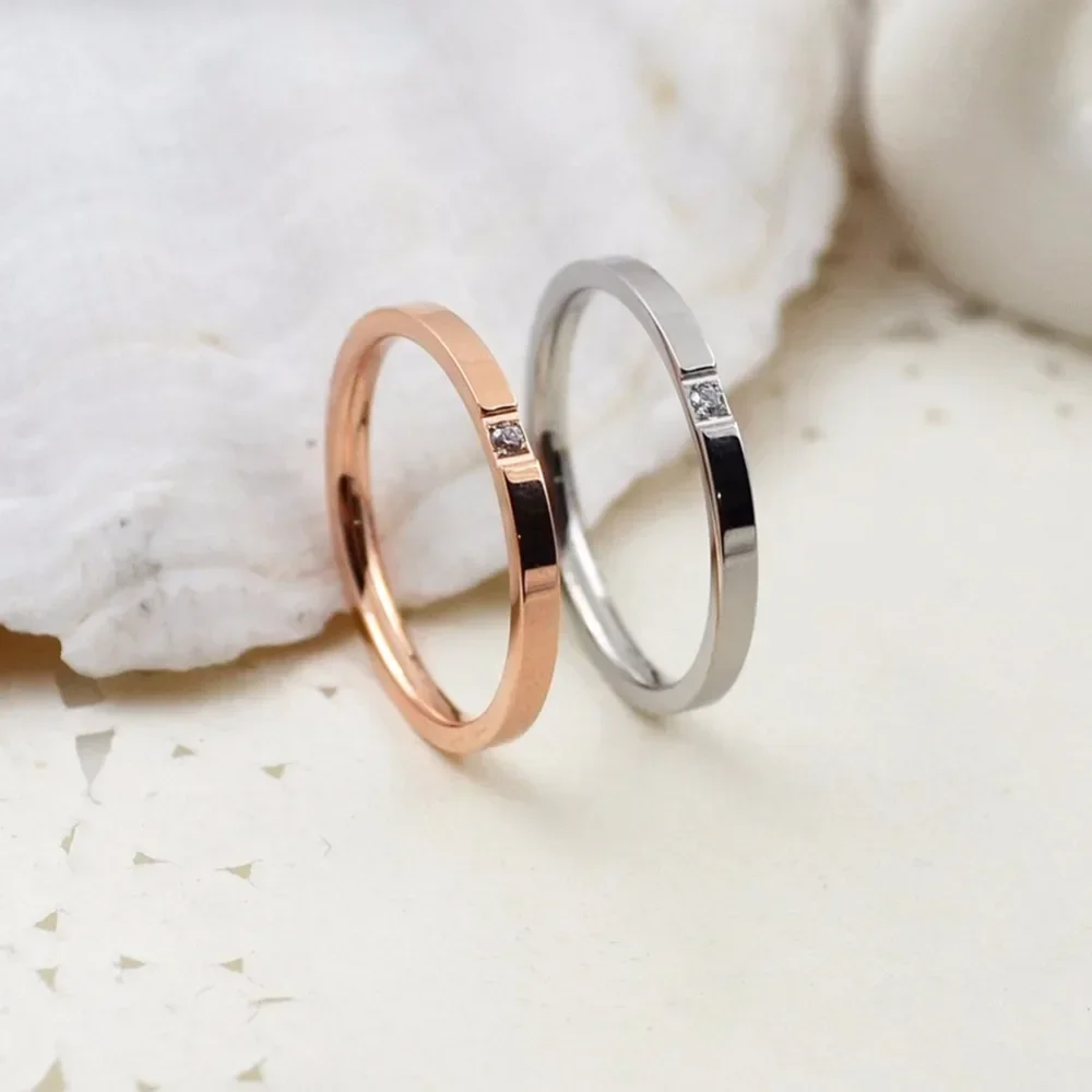 Single Crystal Thin Band Ring for Men Women Couples